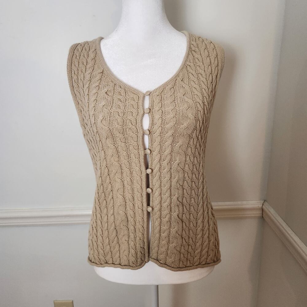 Industry Sweater Vest Sz Medium Womens Cable Knit Button Tan Cabincore Preppy